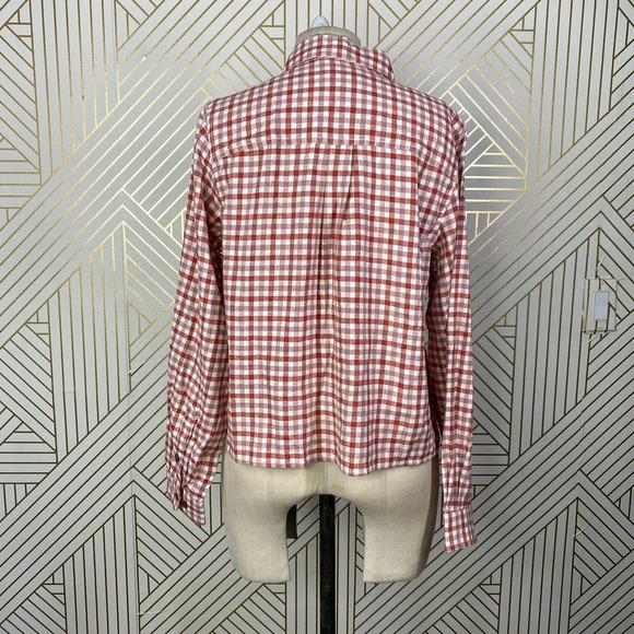 Marine Layer Madeline Relaxed‎ Crop Shirt in Red & White Plaid Size US Medium - Picture 10 of 12
